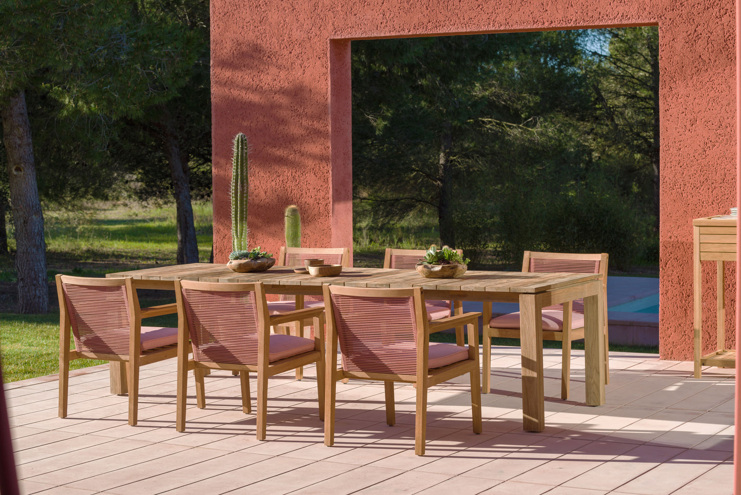 Agate Teak and Rope Armchair Terracotta