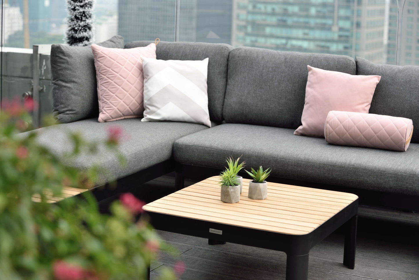 Portals Teak and Aluminum Modular Sofa 3pc Set