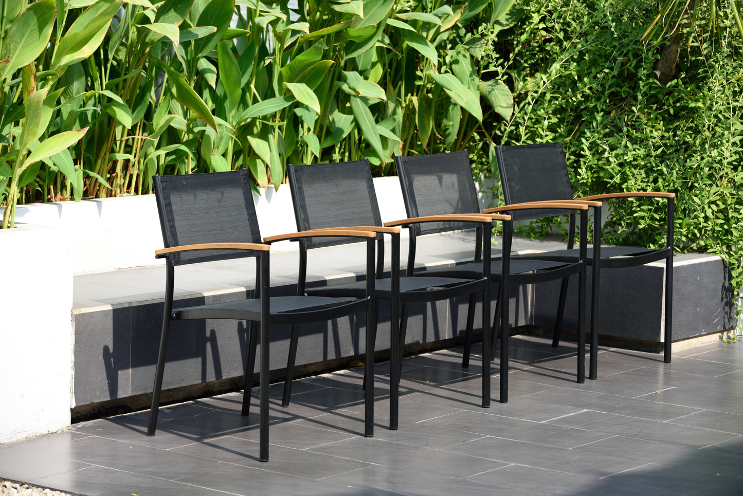 Topaz Extendable FSC Teak Table and Vera Stacking Armchair Dining Set
