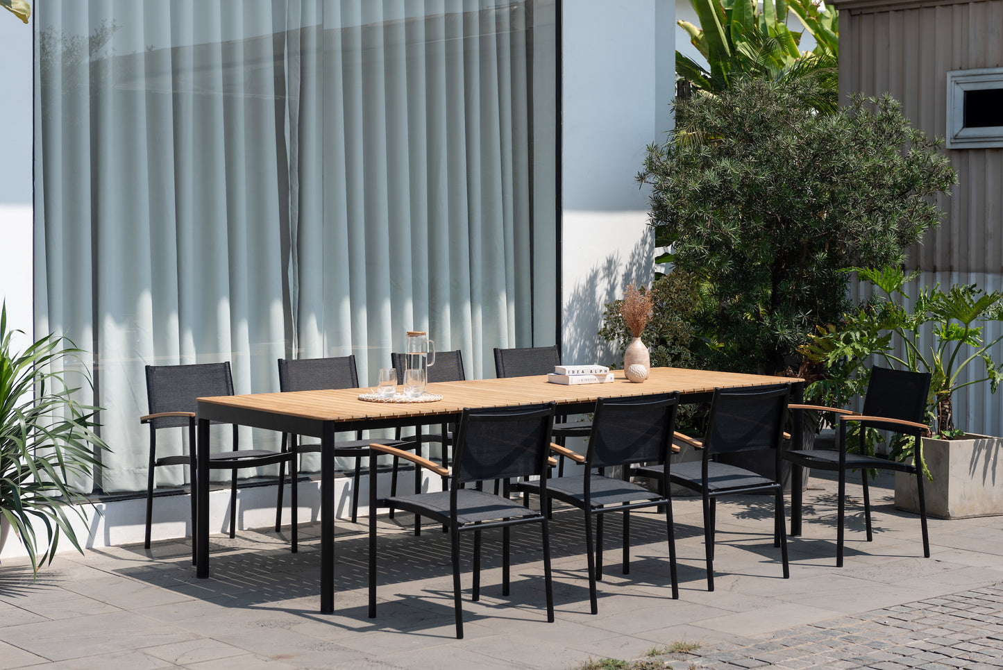 Topaz Extendable FSC Teak Table and Vera Stacking Armchair Dining Set
