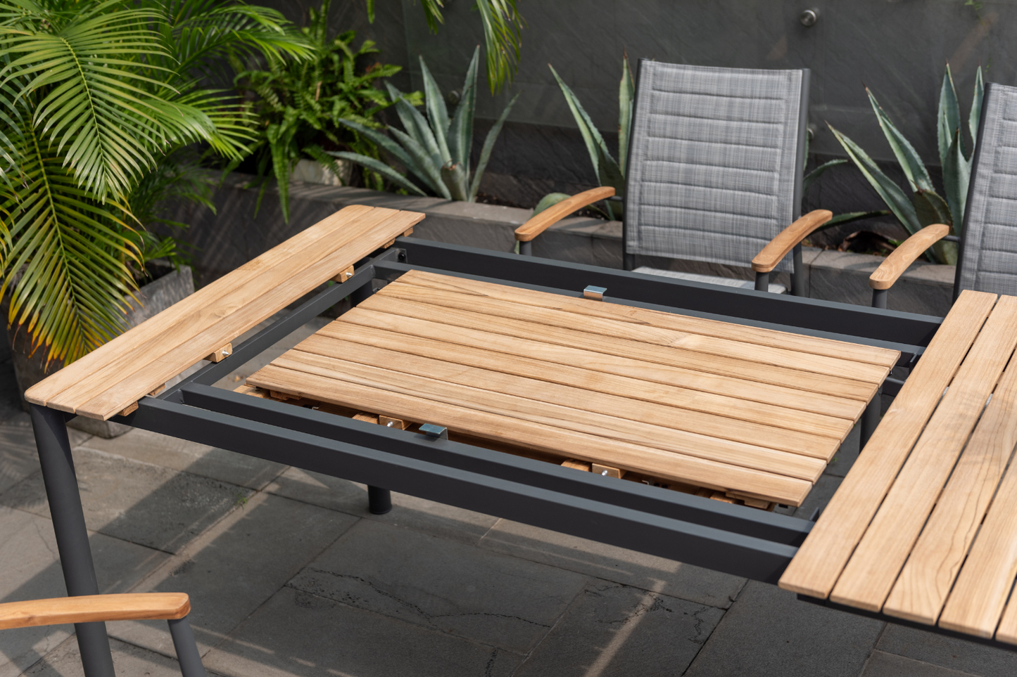 Topaz Dark Teak and Aluminum Rectangular Extendable Table