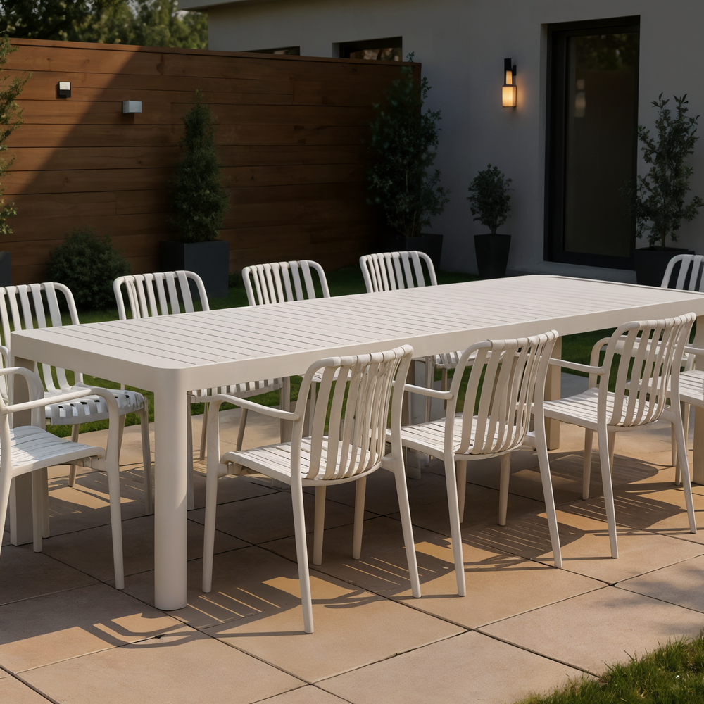 
                      
                        Bali Extendable Aluminum Table with Cura Stacking Chairs
                      
                    