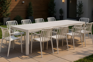 Bali Extendable Aluminum Table with Cura Stacking Chairs