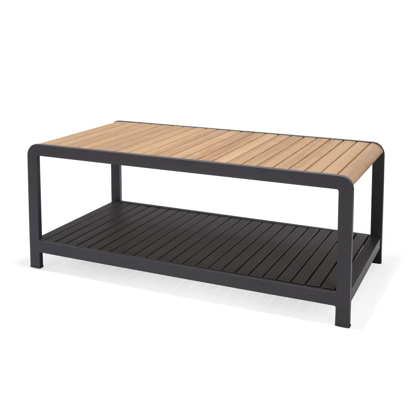 Amber Teak and Aluminum Rectangular Coffee Table