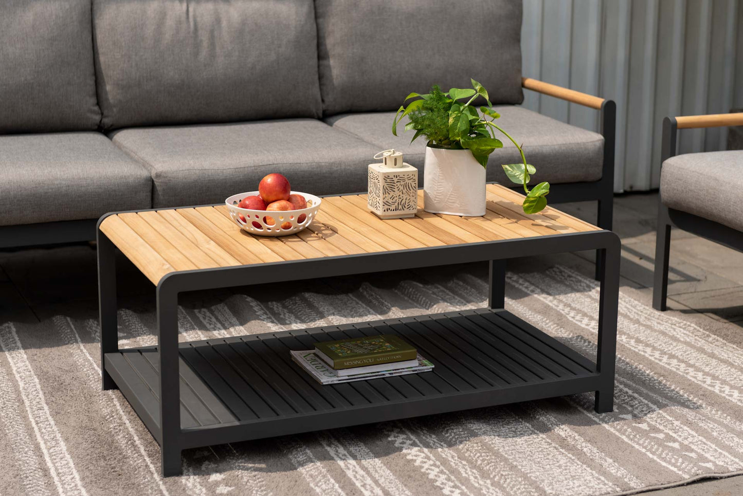 Amber Teak and Aluminum Rectangular Coffee Table