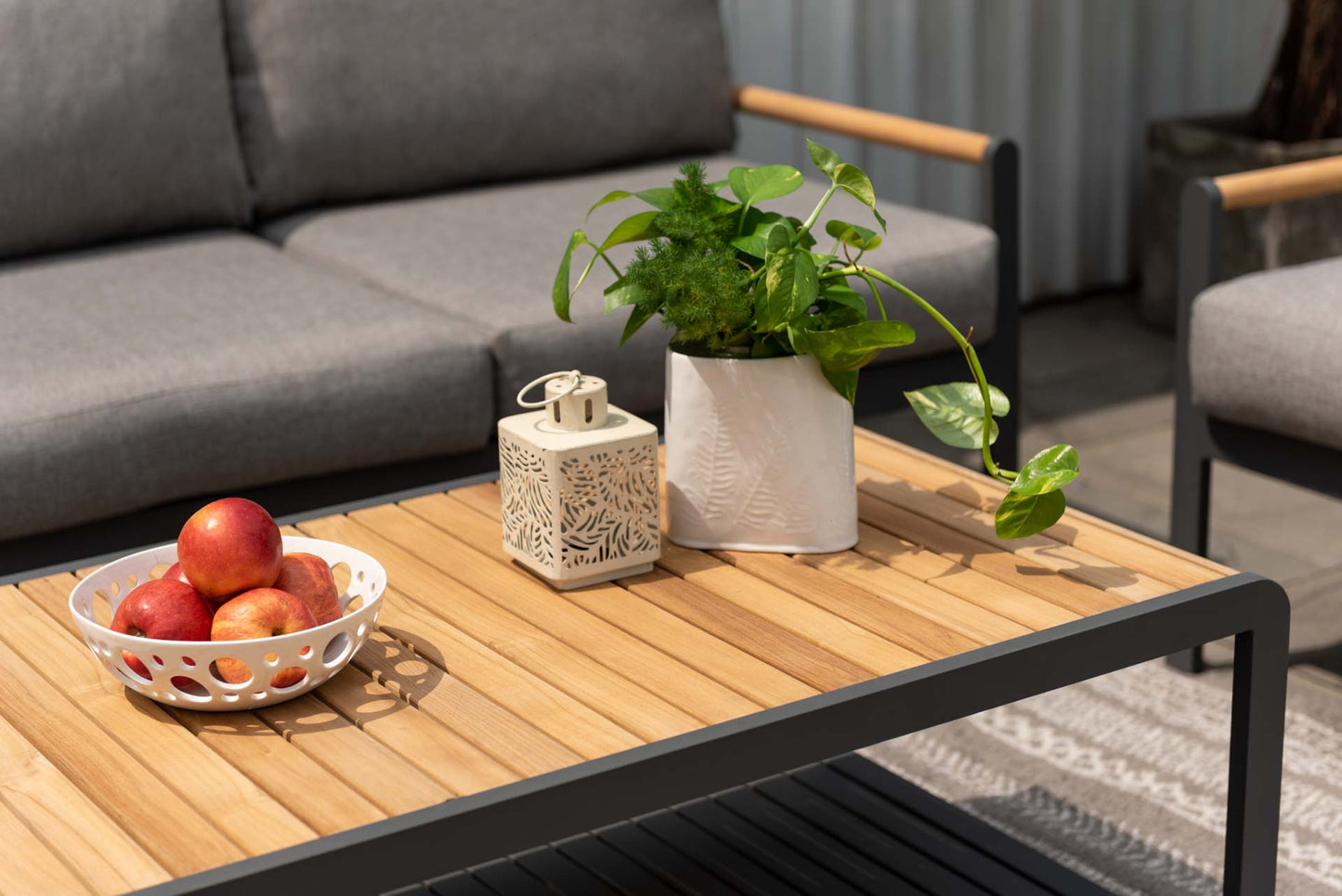 Amber Teak and Aluminum Rectangular Coffee Table