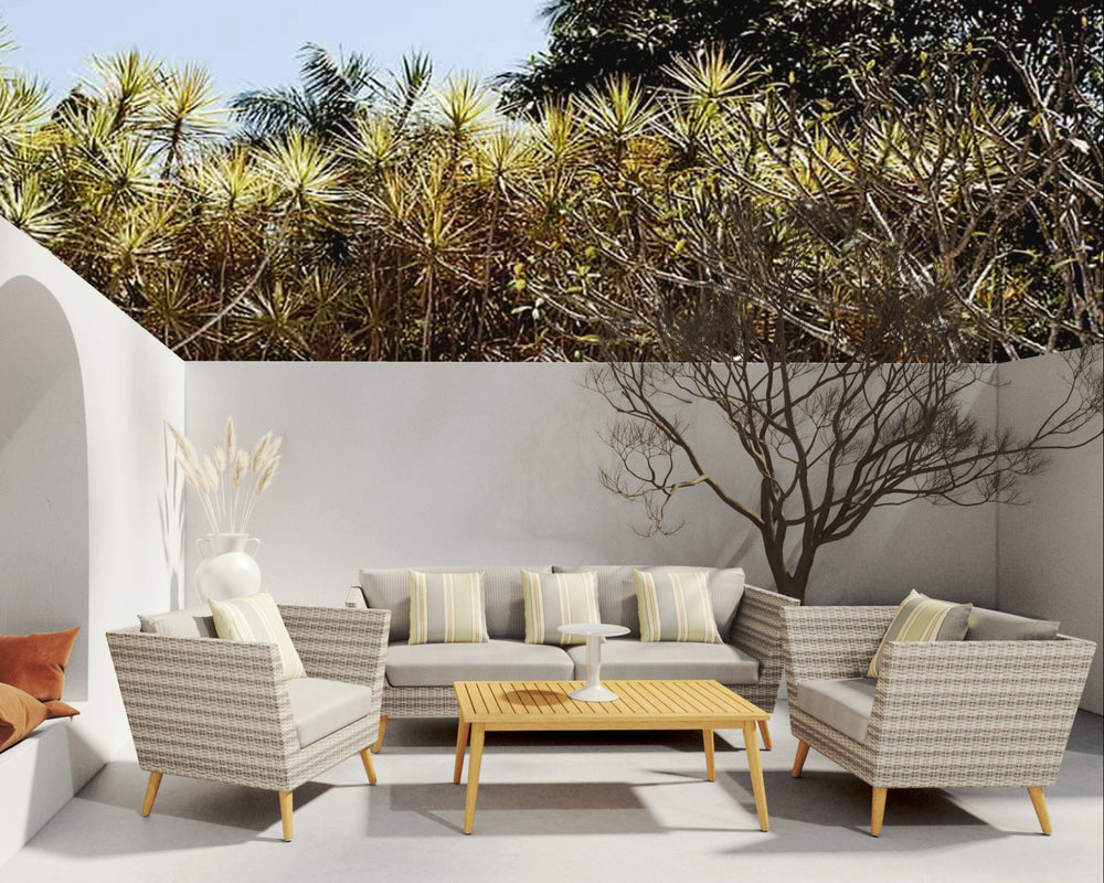 Panther Outdoor Patio Wicker and FSC Wood Seating Set