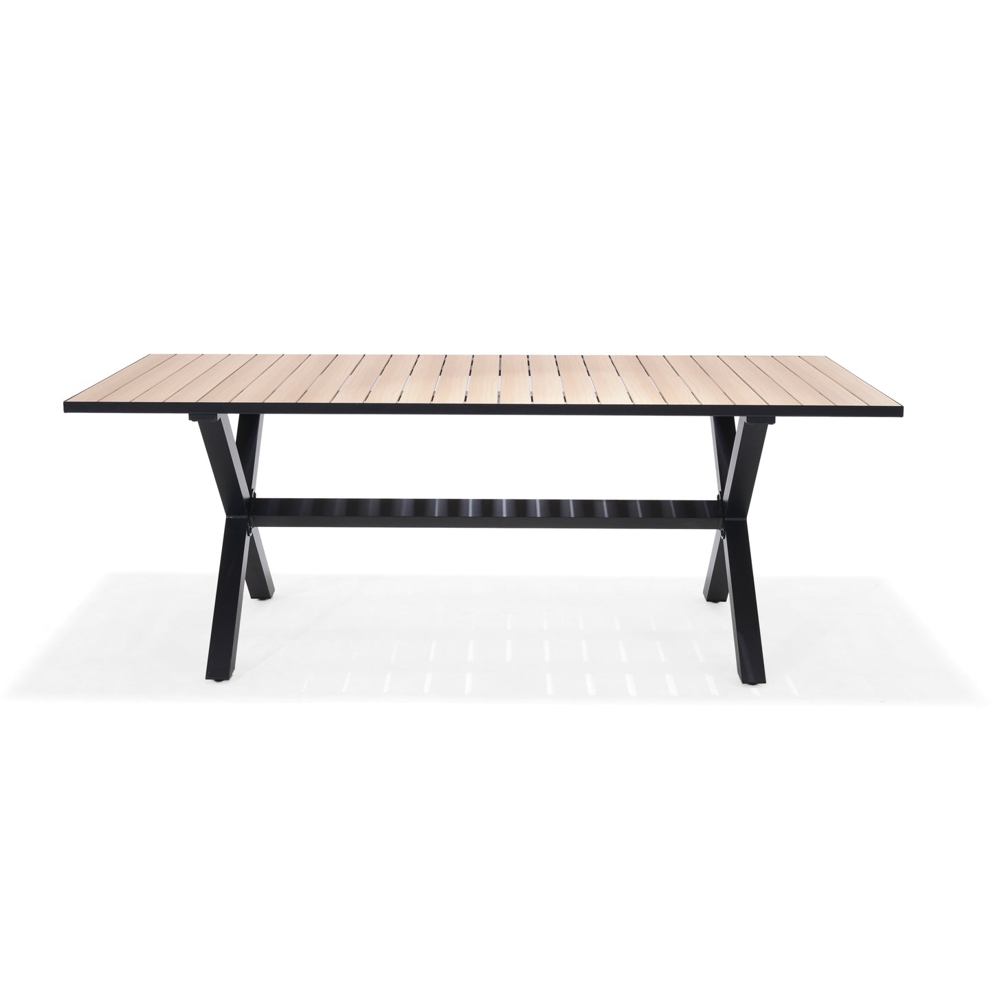 Panama Dark Rectangular Table and 8 Nassau Black Aluminum