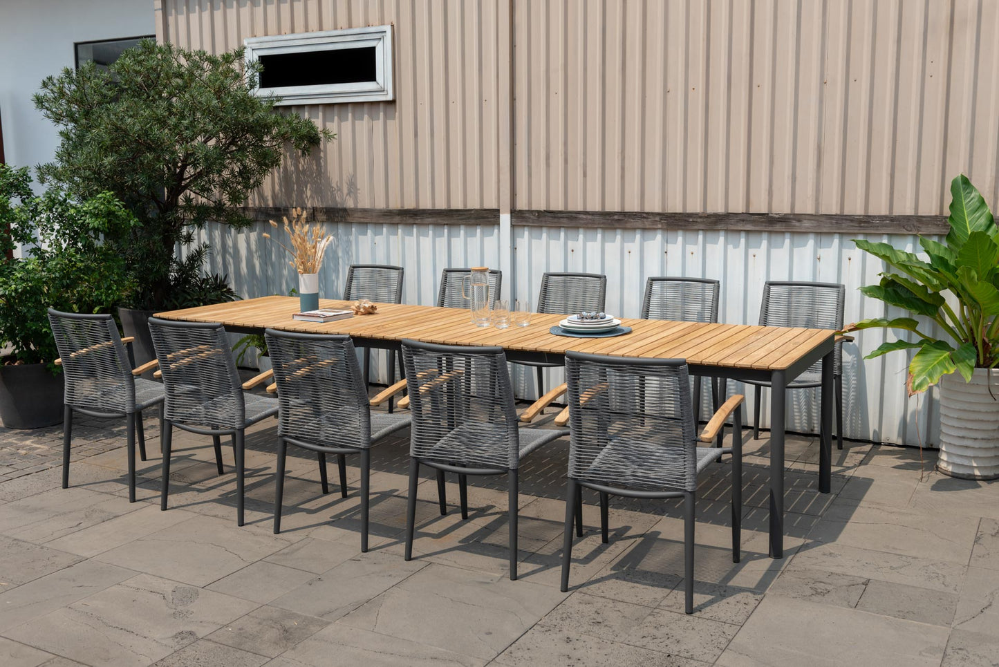 Topaz Dark Teak and Aluminum Rectangular Extendable Table