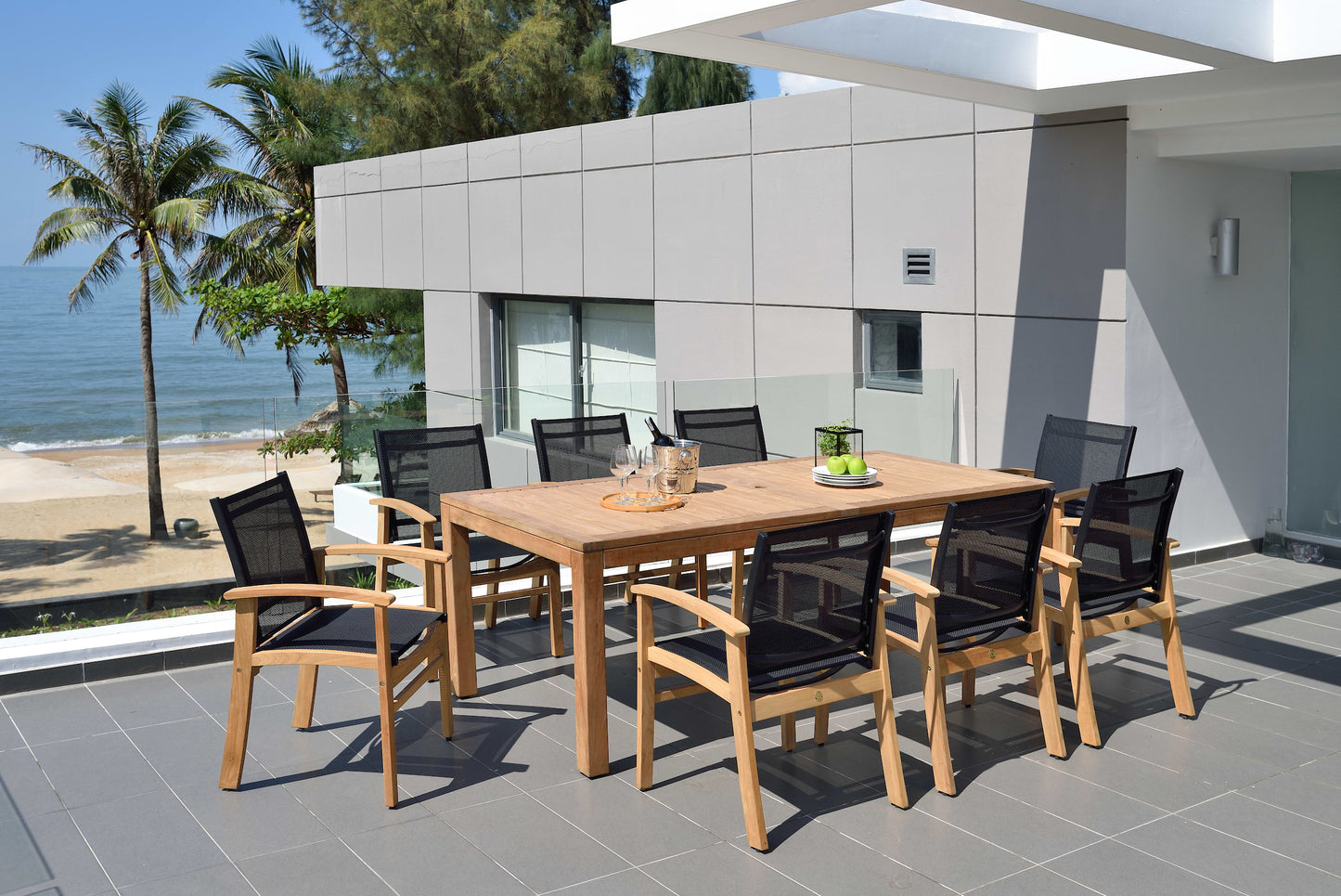 Rinjani Rectangular Teak Table and Fortuna Armchair Dining Set