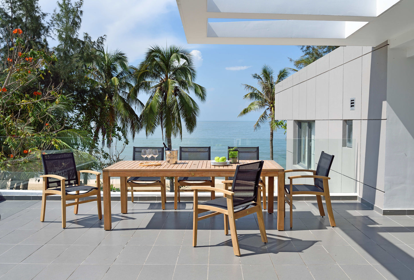 Rinjani Rectangular Teak Table and Fortuna Armchair Dining Set